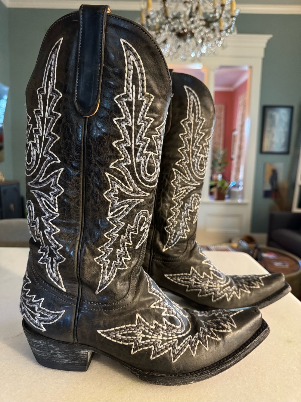Old Gringo Black Leather Western Cowboy Boots with White Stitching